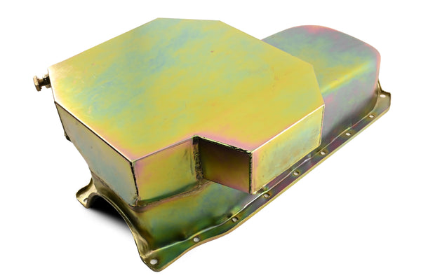 STEEL RACING OIL PAN – ZINC COATED – COMPATIBLE WITH 1986–2002 CHEVY SB 283/305/327/350/400 (ONE-PIECE REAR MAIN SEAL)