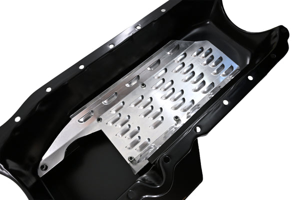 STEEL 1986-2002 CHEVY SB 305-427 ROAD RACING OIL PAN W- WINDAGE TRAY - BLACK