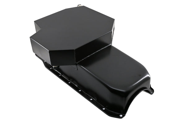 STEEL 1986-2002 CHEVY SB 305-427 ROAD RACING OIL PAN W- WINDAGE TRAY - BLACK