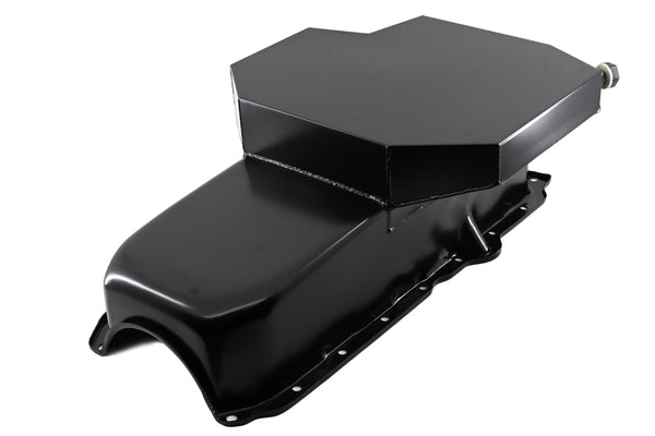 STEEL 1986-2002 CHEVY SB 305-427 ROAD RACING OIL PAN W- WINDAGE TRAY - BLACK