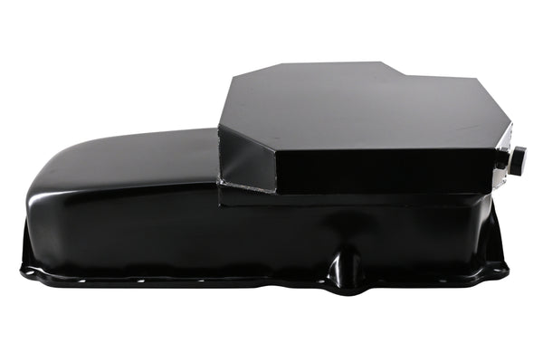 STEEL 1986-2002 CHEVY SB 305-427 ROAD RACING OIL PAN W- WINDAGE TRAY - BLACK