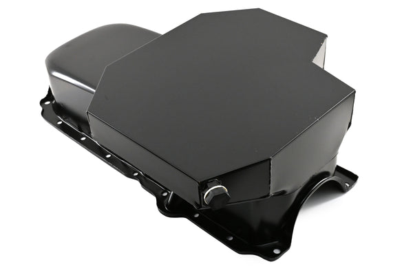 STEEL 1986-2002 CHEVY SB 305-427 ROAD RACING OIL PAN W- WINDAGE TRAY - BLACK