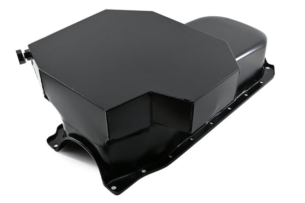 STEEL 1986-2002 CHEVY SB 305-427 ROAD RACING OIL PAN W- WINDAGE TRAY - BLACK