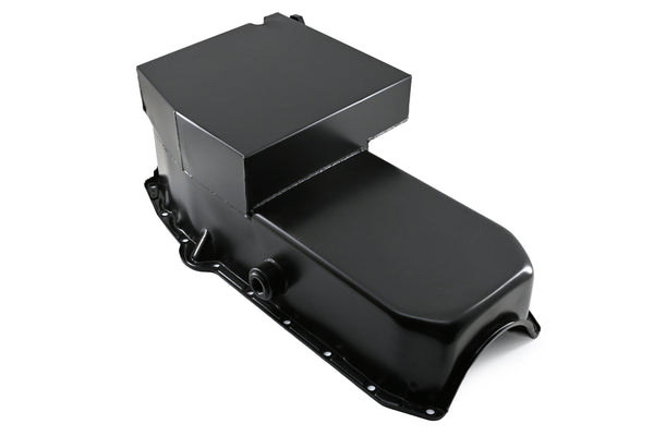 STEEL 1958-79 CHEVY SB 283-400 IMCA CIRCLE TRACK RACING OIL PAN W-INSPECTION PLUG - BLACK