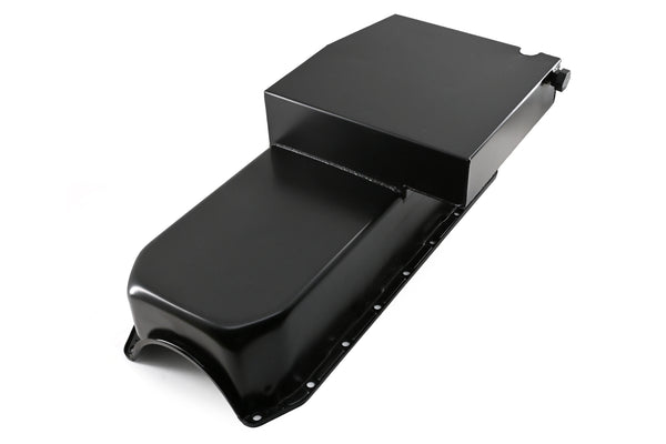 STEEL 1958-79 CHEVY SB 283-400 IMCA CIRCLE TRACK RACING OIL PAN W-INSPECTION PLUG - BLACK