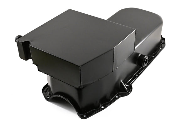 STEEL 1958-79 CHEVY SB 283-400 IMCA CIRCLE TRACK RACING OIL PAN W-INSPECTION PLUG - BLACK