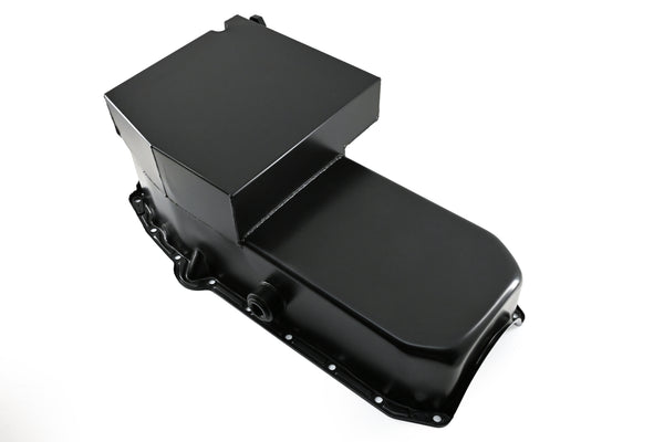 STEEL 1958-79 CHEVY SB 283-400 IMCA CIRCLE TRACK RACING OIL PAN W-INSPECTION PLUG - BLACK