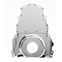 ALUMINUM CHEVY LS TWO PIECE TIMING CHAIN COVER W-O CAM SENSOR HOLE - CHROME