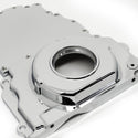ALUMINUM CHEVY LS TWO PIECE TIMING CHAIN COVER W-O CAM SENSOR HOLE - CHROME