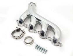 Cast Iron Exhaust Manifolds - Driver Side V-Band Clamp | 2002–2012 Chevy LS-Based Engines | Ceramic Silver Finish