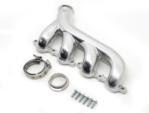 Cast Iron Exhaust Manifolds - Driver Side V-Band Clamp | 2002–2012 Chevy LS-Based Engines | Ceramic Silver Finish