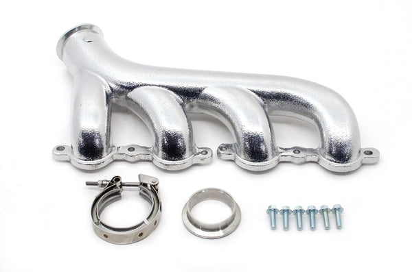 Cast Iron Exhaust Manifolds - Driver Side V-Band Clamp | 2002–2012 Chevy LS-Based Engines | Ceramic Silver Finish