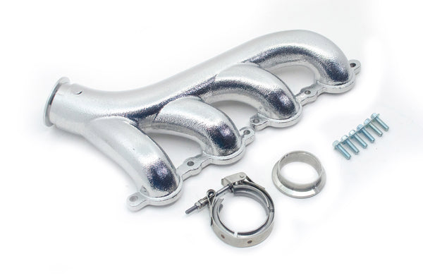 Cast Iron Exhaust Manifolds - Driver Side V-Band Clamp | 2002–2012 Chevy LS-Based Engines | Ceramic Silver Finish
