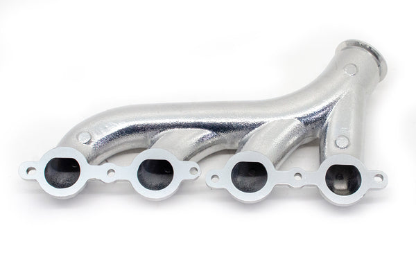 Cast Iron Exhaust Manifolds - Driver Side V-Band Clamp | 2002–2012 Chevy LS-Based Engines | Ceramic Silver Finish