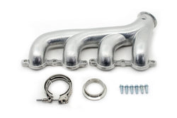 CAST IRON EXHAUST MANIFOLD – PASSENGER SIDE – V-BAND CLAMP – 2002–2012 CHEVY LS – CERAMIC SILVER