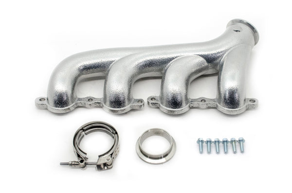 CAST IRON EXHAUST MANIFOLD – PASSENGER SIDE – V-BAND CLAMP – 2002–2012 CHEVY LS – CERAMIC SILVER