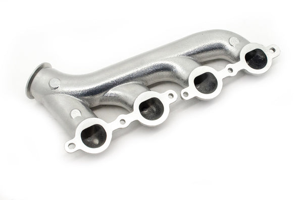 CAST IRON EXHAUST MANIFOLD – PASSENGER SIDE – V-BAND CLAMP – 2002–2012 CHEVY LS – CERAMIC SILVER