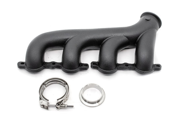 CAST IRON EXHAUST MANIFOLD – PASSENGER SIDE – V-BAND CLAMP – 2002–2012 CHEVY LS – CERAMIC BLACK