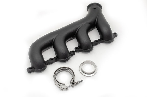 CAST IRON EXHAUST MANIFOLD – PASSENGER SIDE – V-BAND CLAMP – 2002–2012 CHEVY LS – CERAMIC BLACK