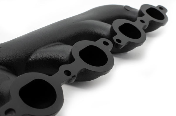 CAST IRON EXHAUST MANIFOLD – PASSENGER SIDE – V-BAND CLAMP – 2002–2012 CHEVY LS – CERAMIC BLACK