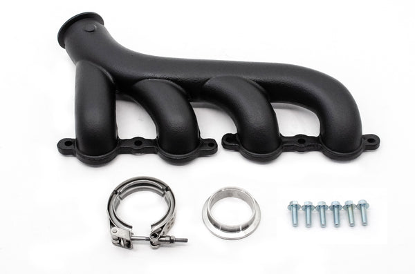 Cast Iron Exhaust Manifolds - Driver Side V-Band Clamp | 2002–2012 Chevy LS-Based Engines | Ceramic Black Finish