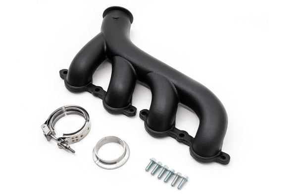 Cast Iron Exhaust Manifolds - Driver Side V-Band Clamp | 2002–2012 Chevy LS-Based Engines | Ceramic Black Finish