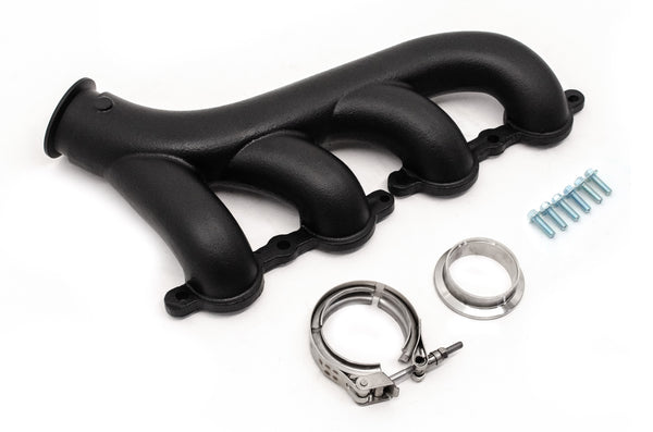 Cast Iron Exhaust Manifolds - Driver Side V-Band Clamp | 2002–2012 Chevy LS-Based Engines | Ceramic Black Finish