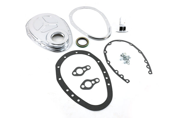 Steel Timing Chain Cover Chevy Small Block 2-Piece 283–350 Set – Chrome