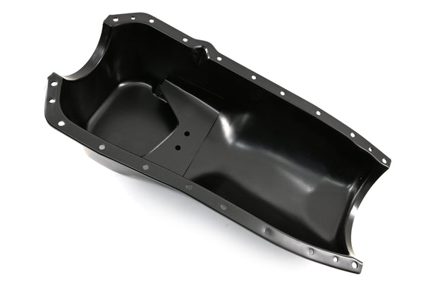 Black Steel Oil Pan for 1964-1980 Oldsmobile 330, 350, 400, 425, 455 Engines – Stock Capacity, Rear Sump Design