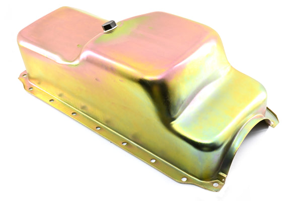 Steel Oil Pan Fits 1971–1980 Chrysler/Mopar SB 360 – Mid-Rear Sump – 4 Quart – Zinc