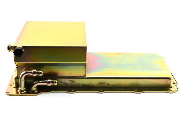 STEEL CHEVY GM LS ENGINES OIL PAN 7 QT 90 DEGREE FITTING - ZINC