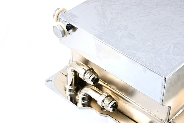 STEEL CHEVY GM LS ENGINES OIL PAN 7 QT 90 DEGREE FITTING - CHROME