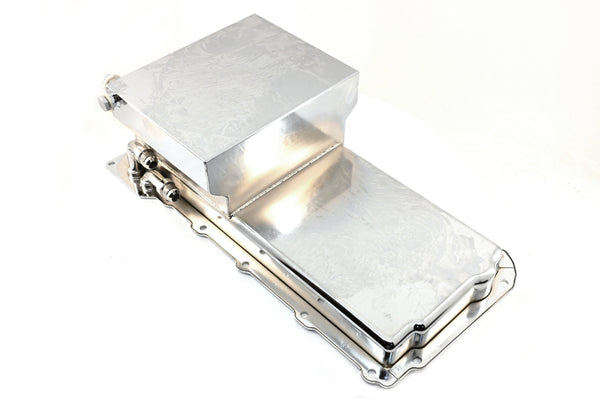 STEEL CHEVY GM LS ENGINES OIL PAN 7 QT 90 DEGREE FITTING - CHROME