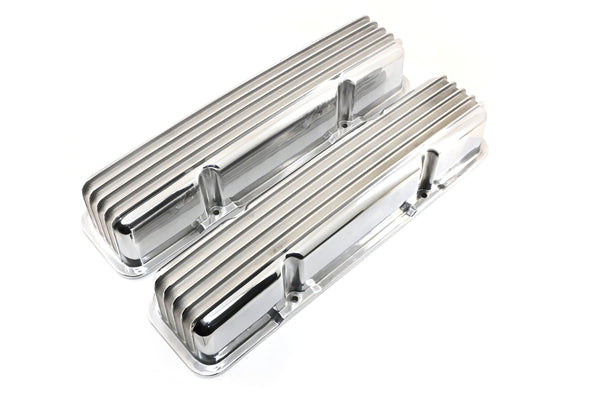 Aluminum Tall Valve Covers Fits 1958–86 Chevy Small Block 283 / 305 / 327 / 350 / 383 / 400 – Full Finned – No Holes – Polished Finish