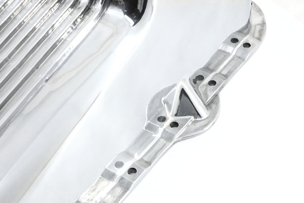 Aluminum Oil Pan – Fits 1980–1985 Chevy SB 283–350 – Stock 4‑Quart – Retro Finned – Polished