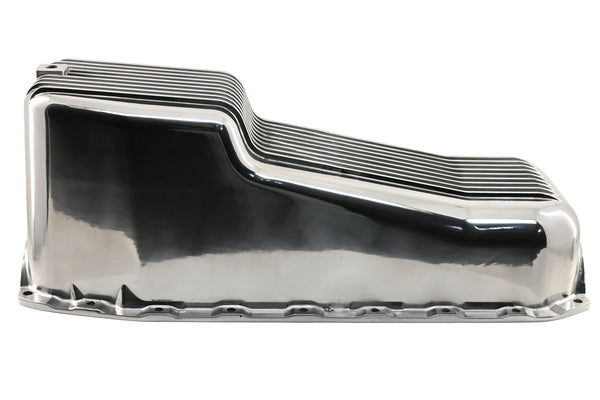 Aluminum Oil Pan – Fits 1980–1985 Chevy SB 283–350 – Stock 4‑Quart – Retro Finned – Polished
