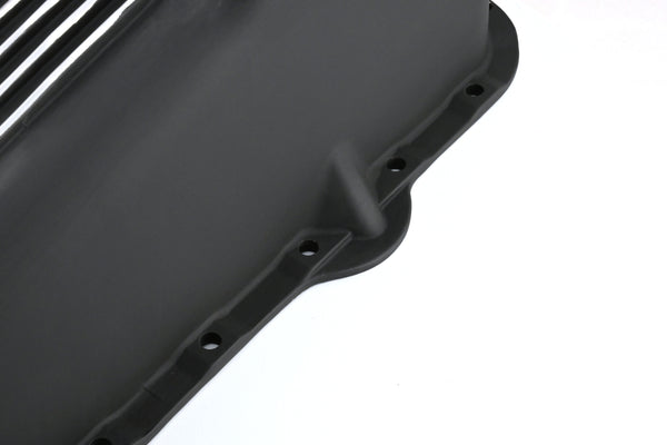 Aluminum Oil Pan – Fits 1980–1985 Chevy SB 283–350 – Stock 4‑Quart – Retro Finned – Black