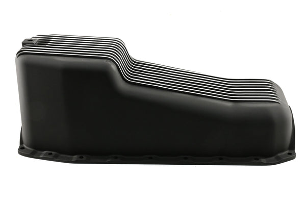 Aluminum Oil Pan – Fits 1980–1985 Chevy SB 283–350 – Stock 4‑Quart – Retro Finned – Black