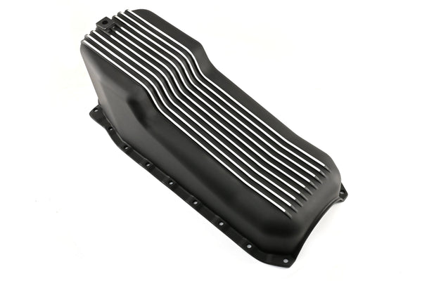 Aluminum Oil Pan – Fits 1986–2002 Chevy Small Block 262–400 – Retro Finned – Black Finish