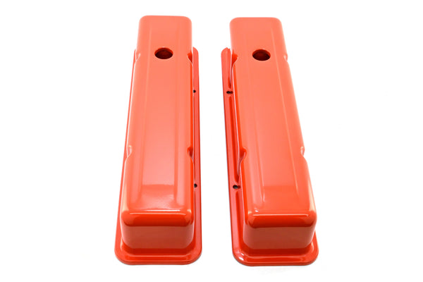 Steel Tall Valve Covers – Fits 1958–86 Chevy Small Block 283-400 – 1 Hole – Orange