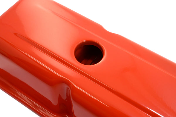 Steel Tall Valve Covers – Fits 1958–86 Chevy Small Block 283-400 – 1 Hole – Orange