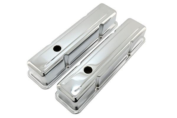 Steel Tall Valve Covers – Fits 1958–86 Chevy Small Block 283-400 – 1 Hole – Chrome