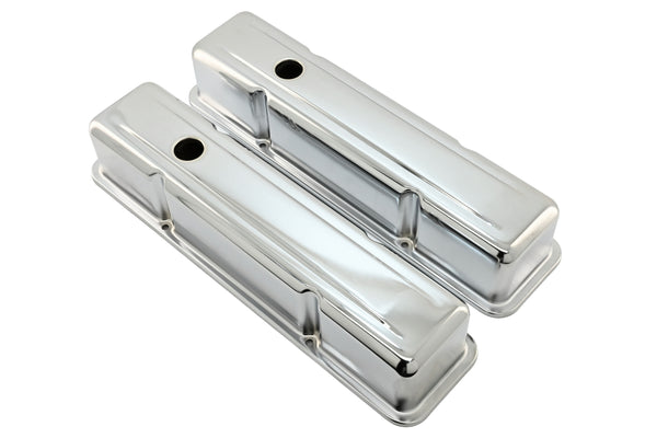Steel Tall Valve Covers – Fits 1958–86 Chevy Small Block 283-400 – 1 Hole – Chrome