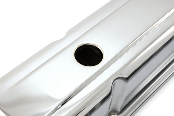 Steel Tall Valve Covers – Fits 1958–86 Chevy Small Block 283-400 – 1 Hole – Chrome