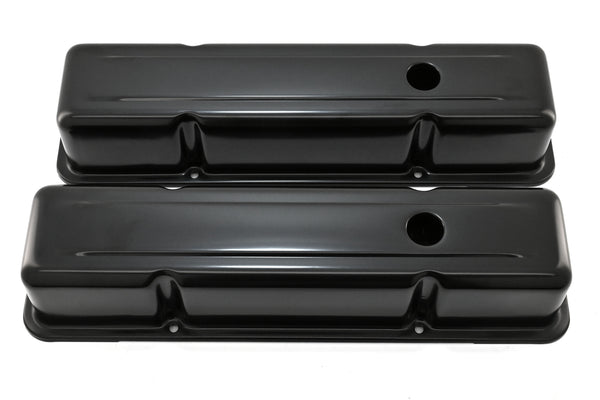 Steel Tall Valve Covers – Fits 1958–86 Chevy Small Block 283-400 – 1 Hole – Black