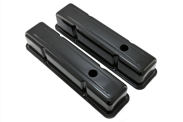 Steel Tall Valve Covers – Fits 1958–86 Chevy Small Block 283-400 – 1 Hole – Black