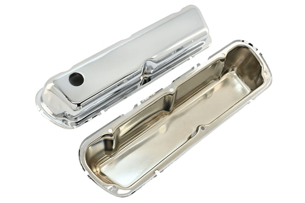 Steel Valve Covers Fits 1986–95 Ford 302 5.0L Fox‑Body Mustang – Smooth – 1 Hole & 1 No‑Hole – Chrome