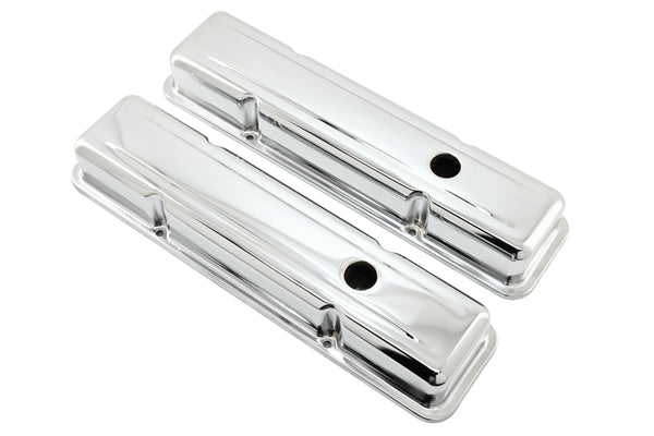Steel Short Valve Covers – Fits 1958–86 Chevy SB 283-400 – Smooth – Chrome
