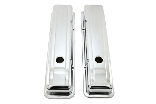 Steel Short Valve Covers – Fits 1958–86 Chevy SB 283-400 – Smooth – Chrome