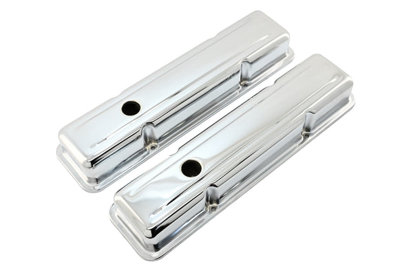Steel Short Valve Covers – Fits 1958–86 Chevy SB 283-400 – Smooth – Chrome